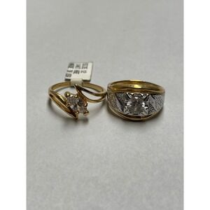 Vintage 14KT HGE Cubic Zirconia Ring Set Size 12 Two-Tone Gold Electroplate Band